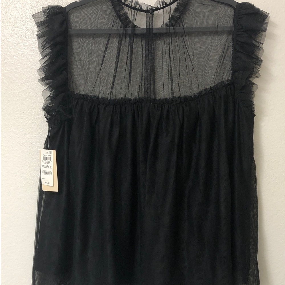 Chic Black Sheer Ruffle Blouse